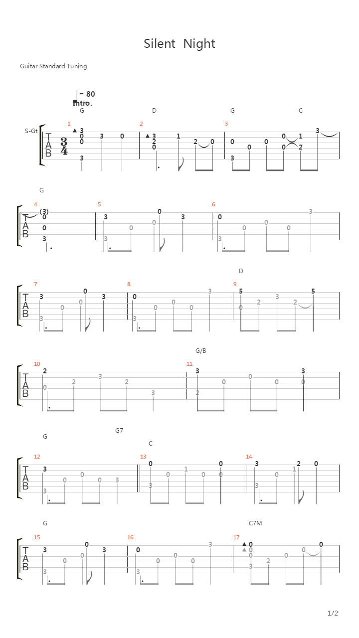 Silent Night(平安夜)吉他谱