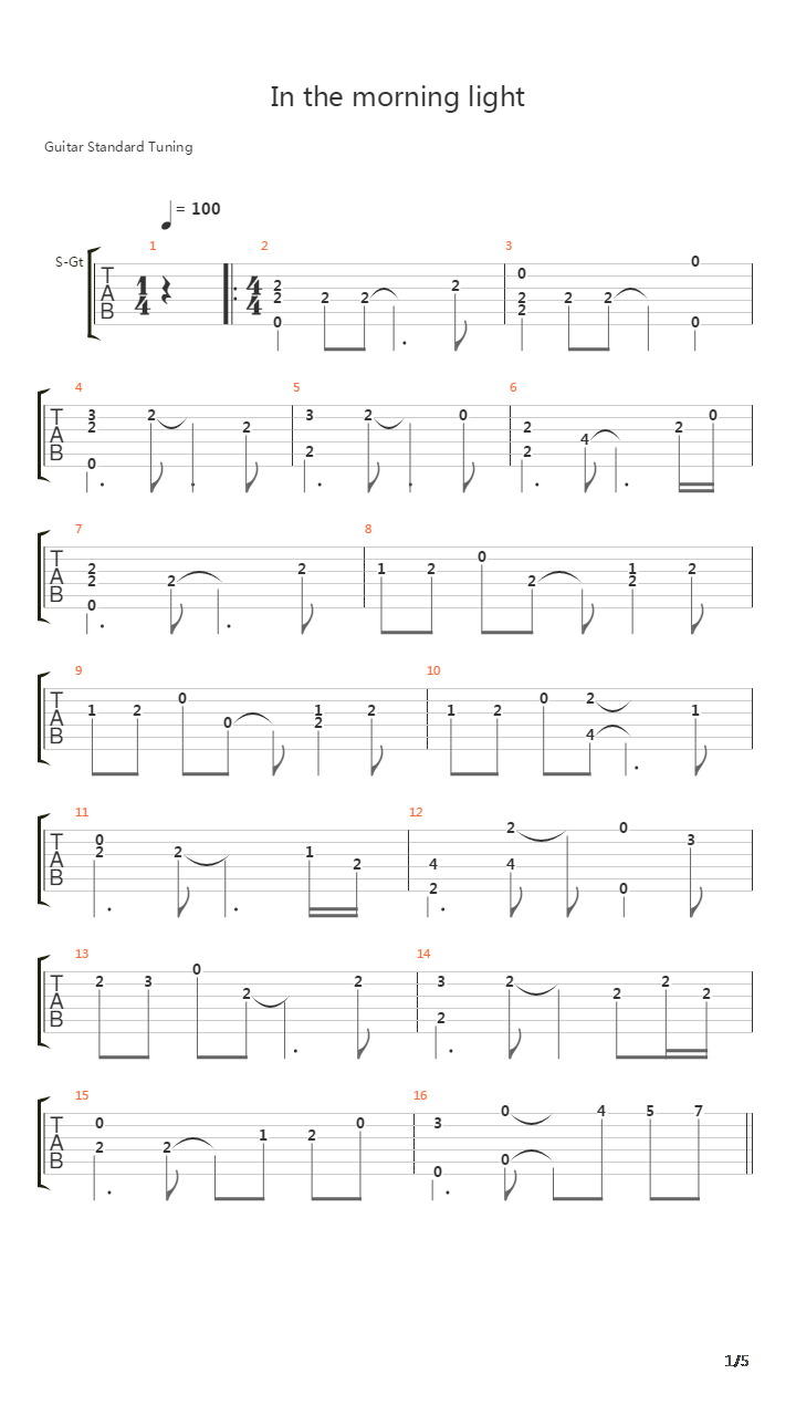 in the morning light吉他谱