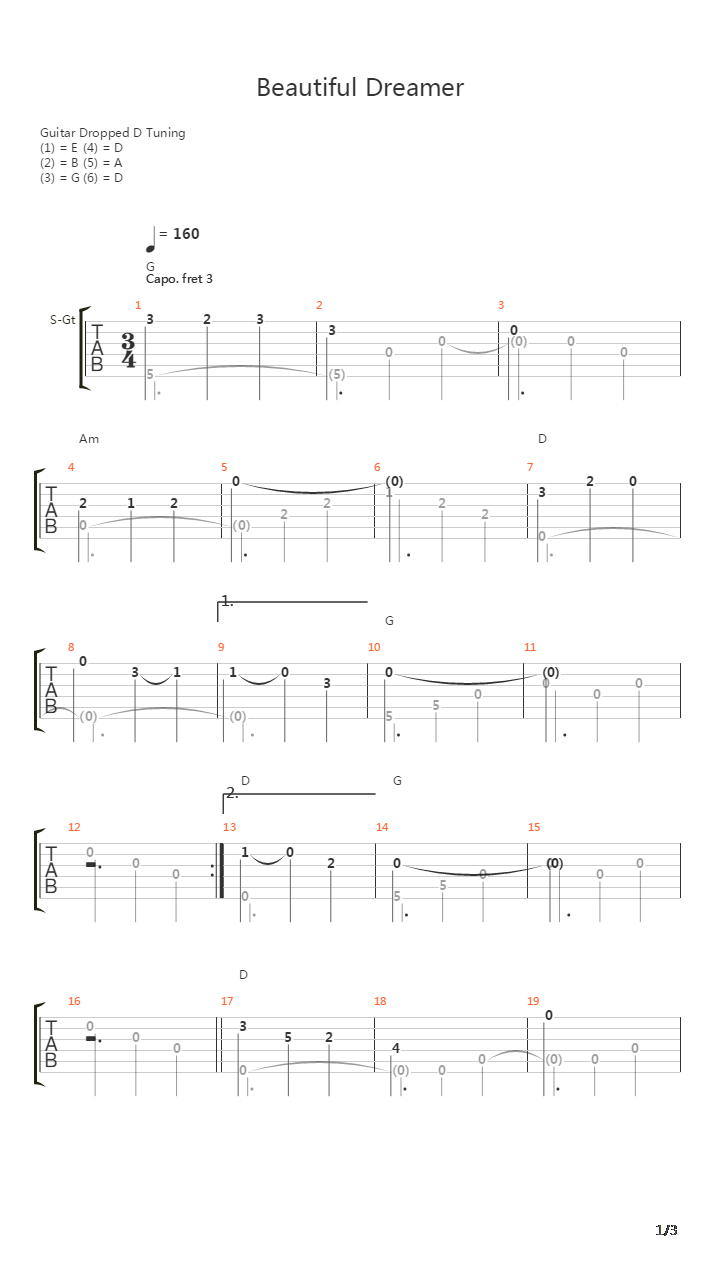 Beautiful Dreamer吉他谱