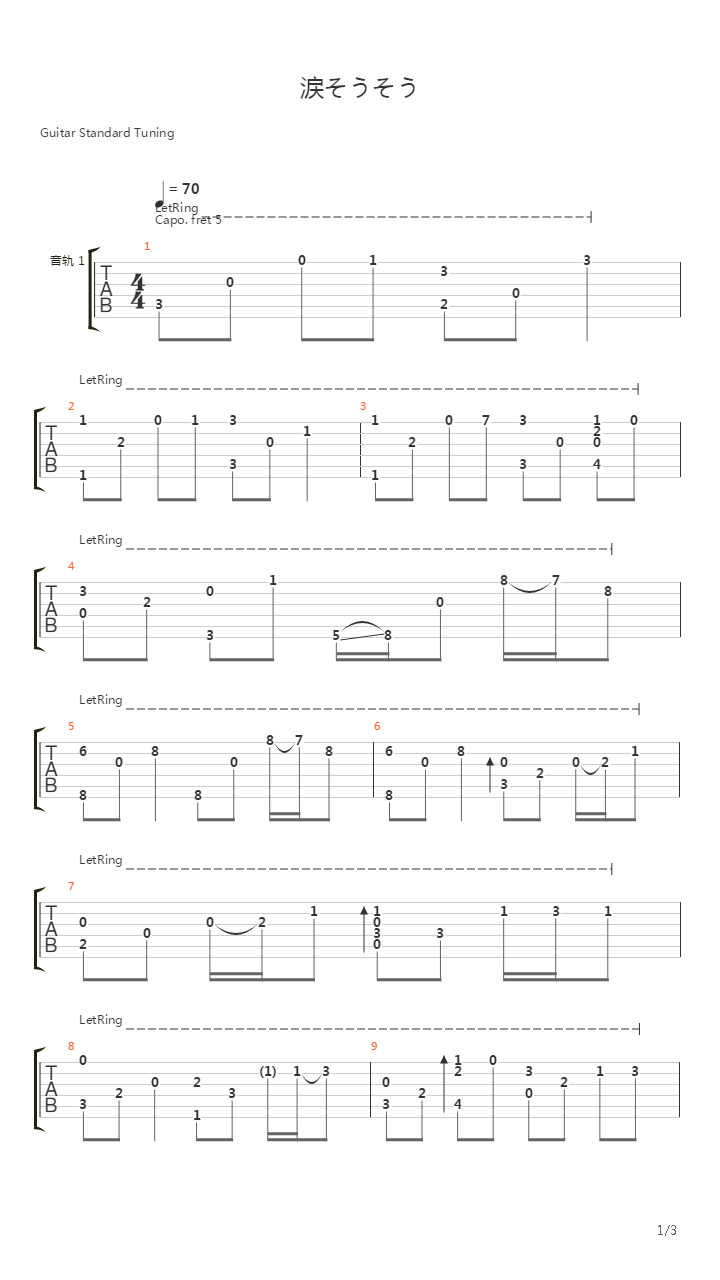 涙そうそう(泪光闪闪)吉他谱