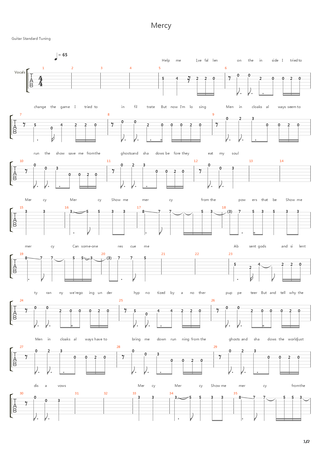 Mercy吉他谱