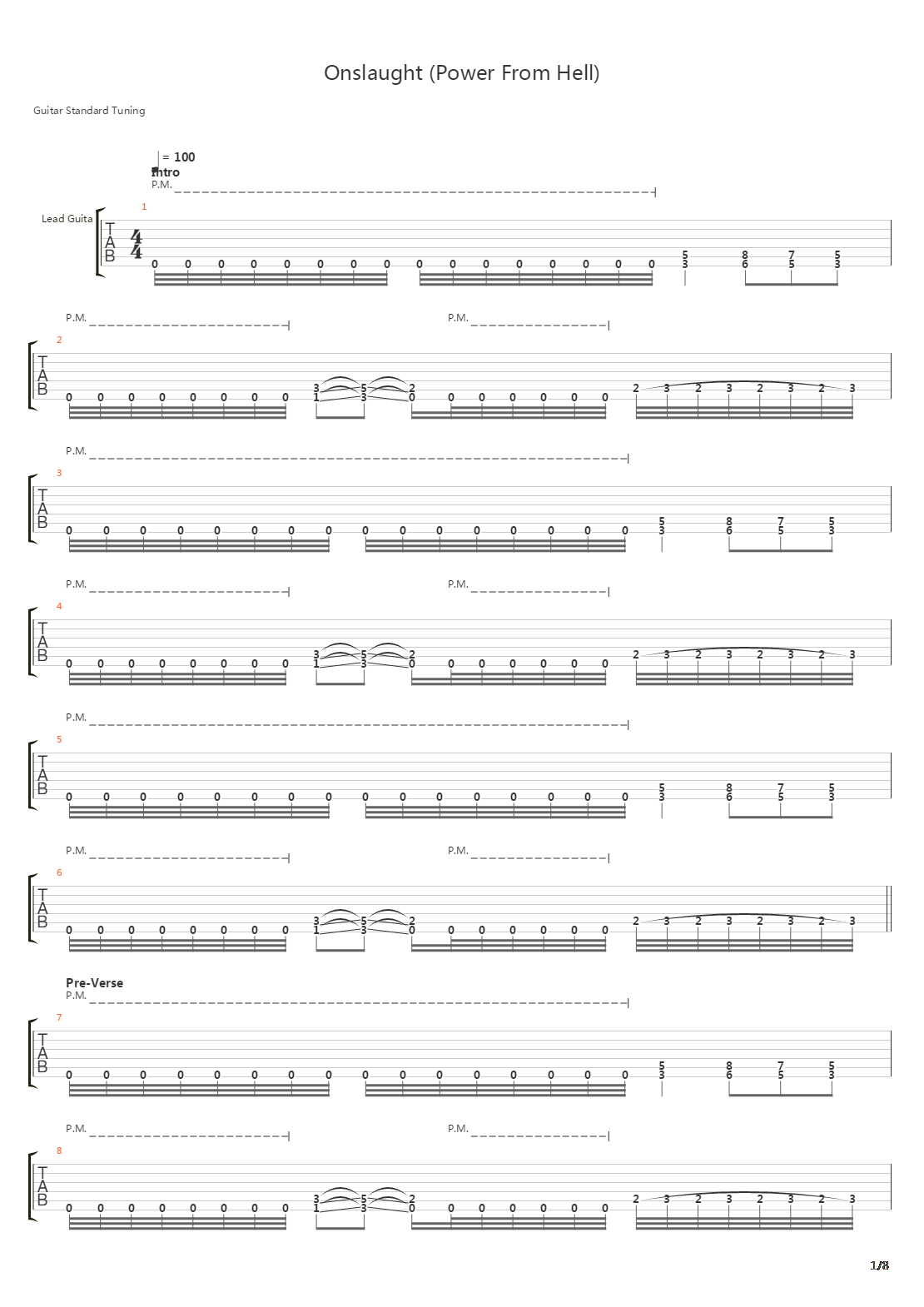Onslaught Power From Hell吉他谱
