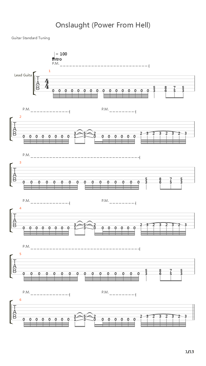 Onslaught Power From Hell吉他谱