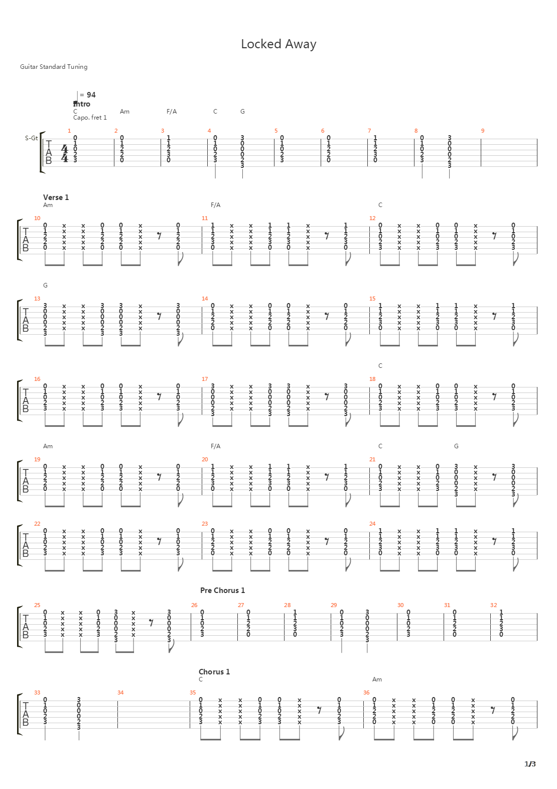 Locked Away吉他谱
