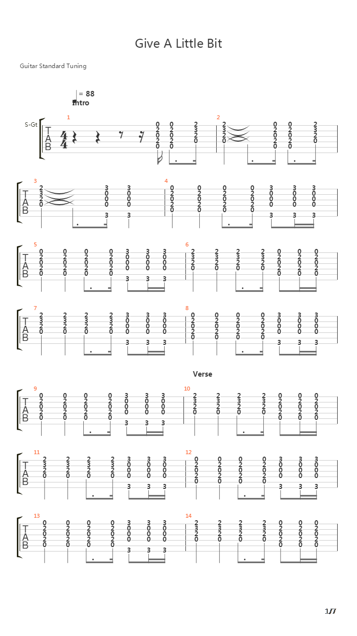 Give A Little Bit吉他谱