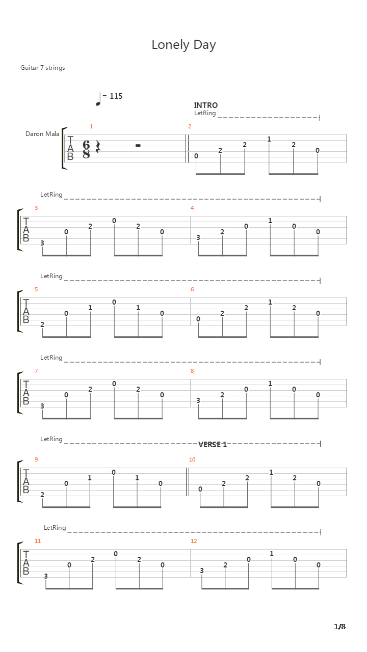 Lonely Day吉他谱