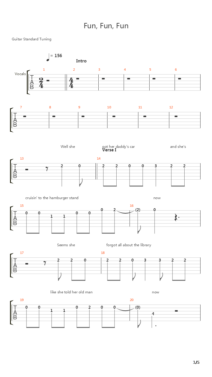 Fun Fun Fun吉他谱