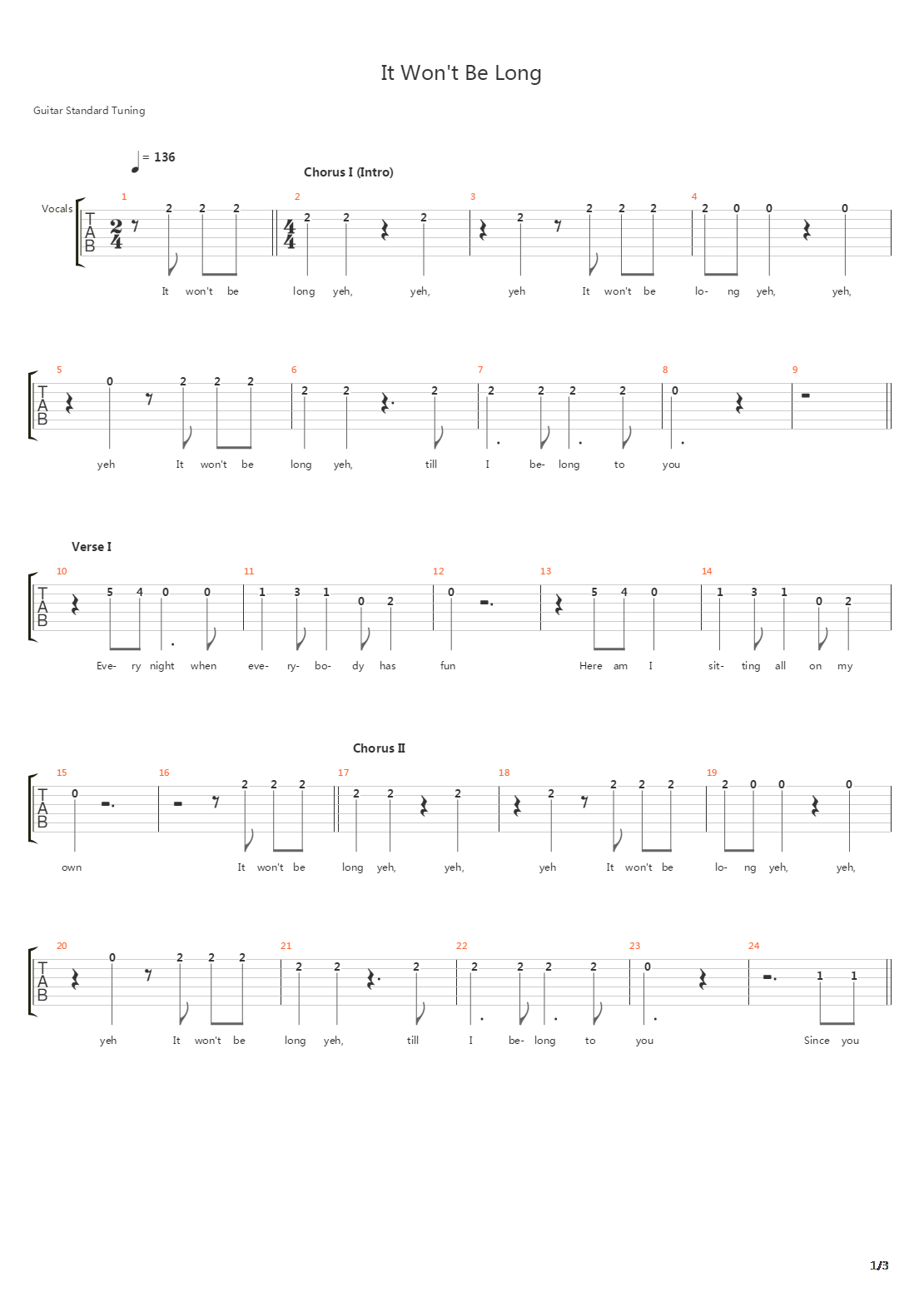 It Wont Be Long吉他谱
