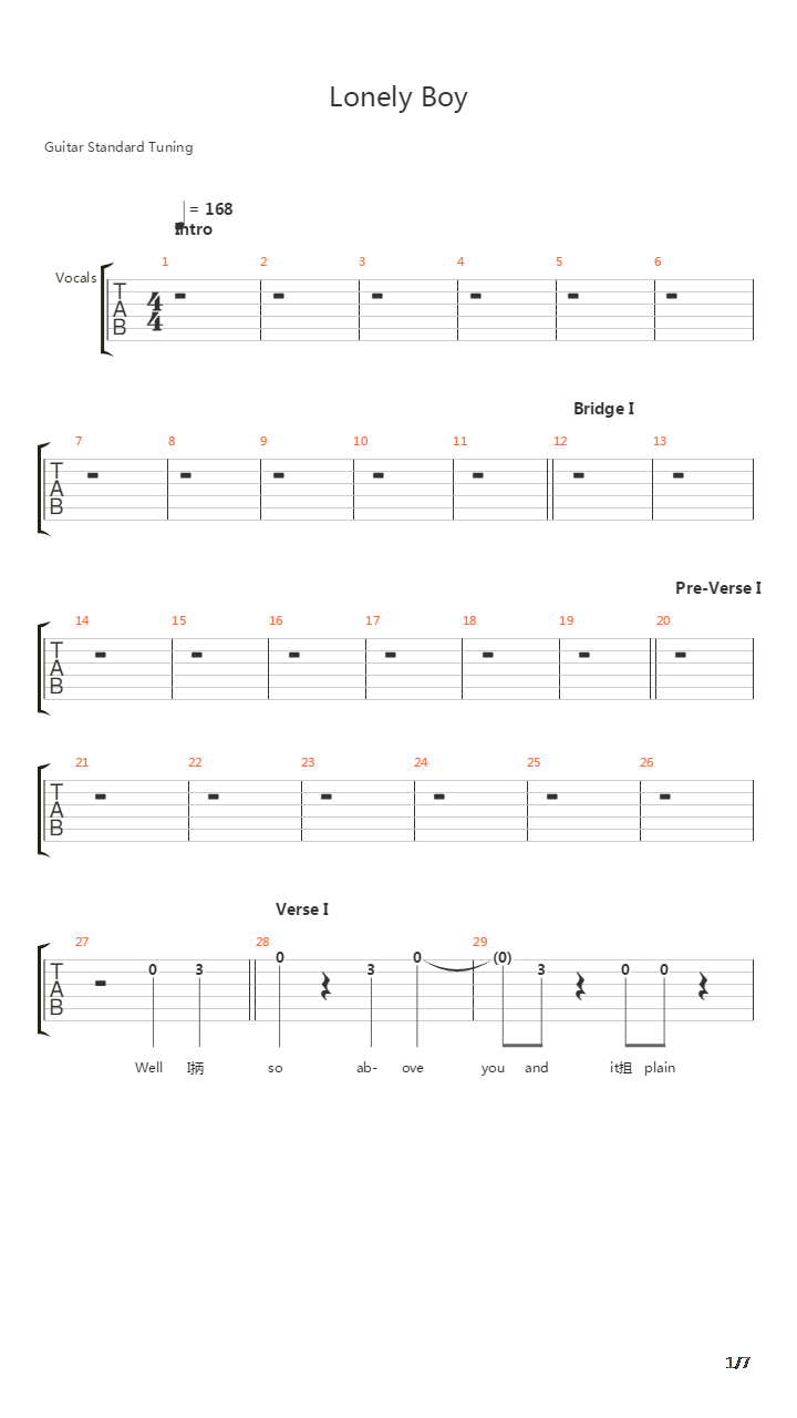 Lonely Boy吉他谱