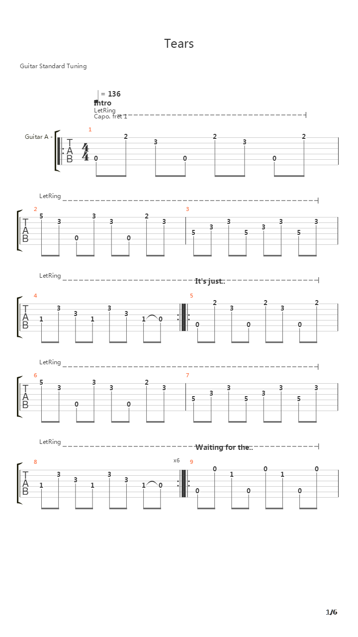 Tears吉他谱