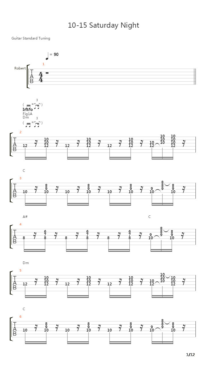 10-15 Saturday Night吉他谱