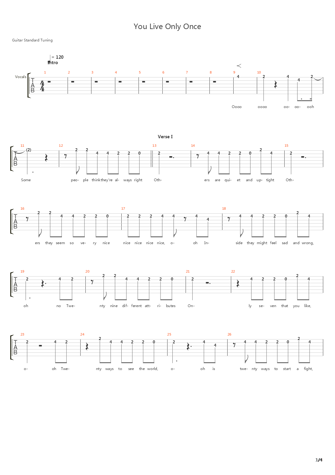 You Only  Once吉他谱