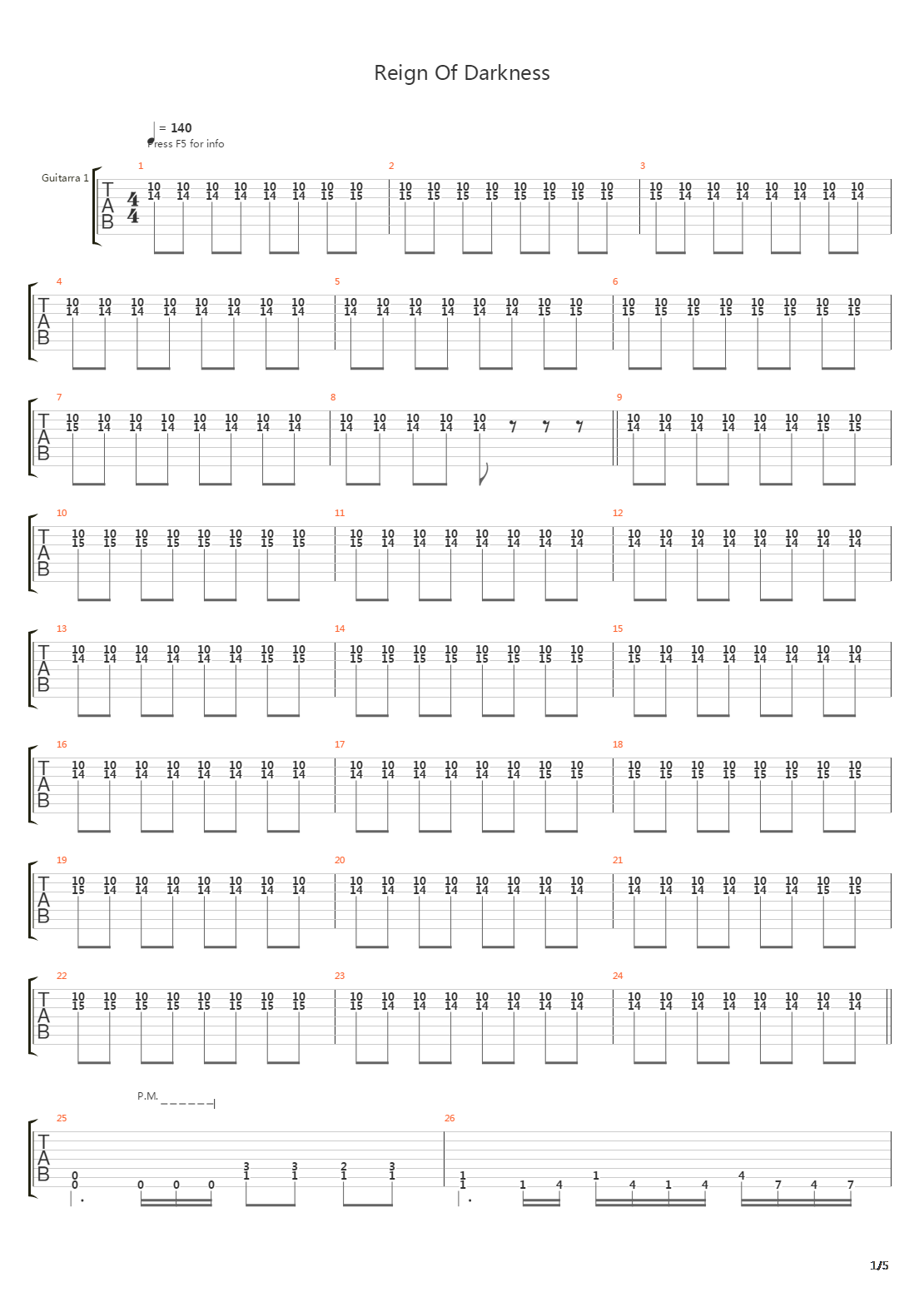 Reign Of Darkness吉他谱