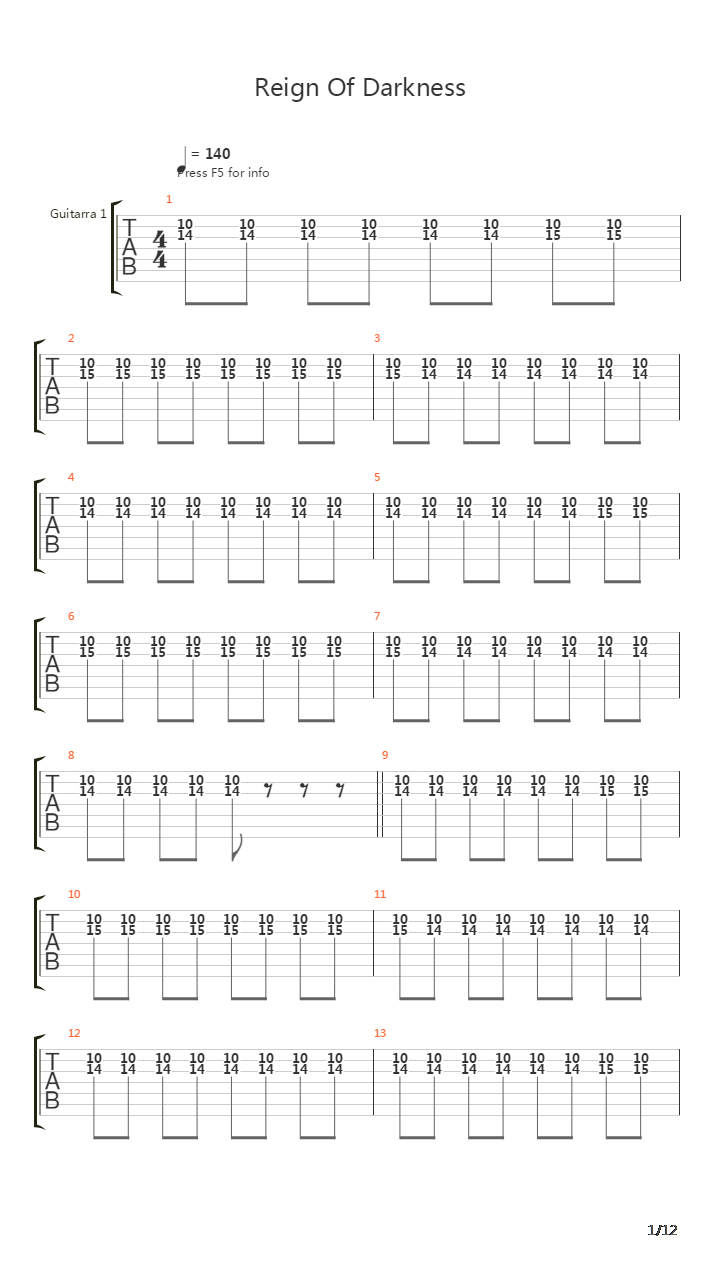 Reign Of Darkness吉他谱