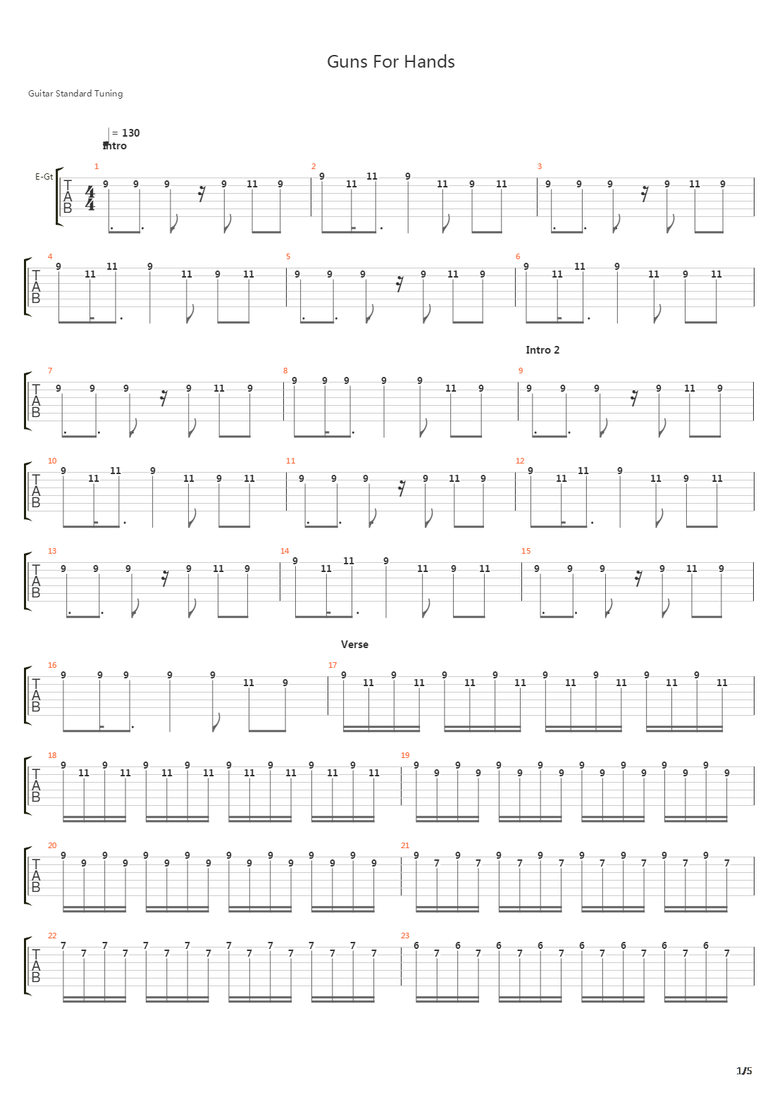 Guns For Hands吉他谱