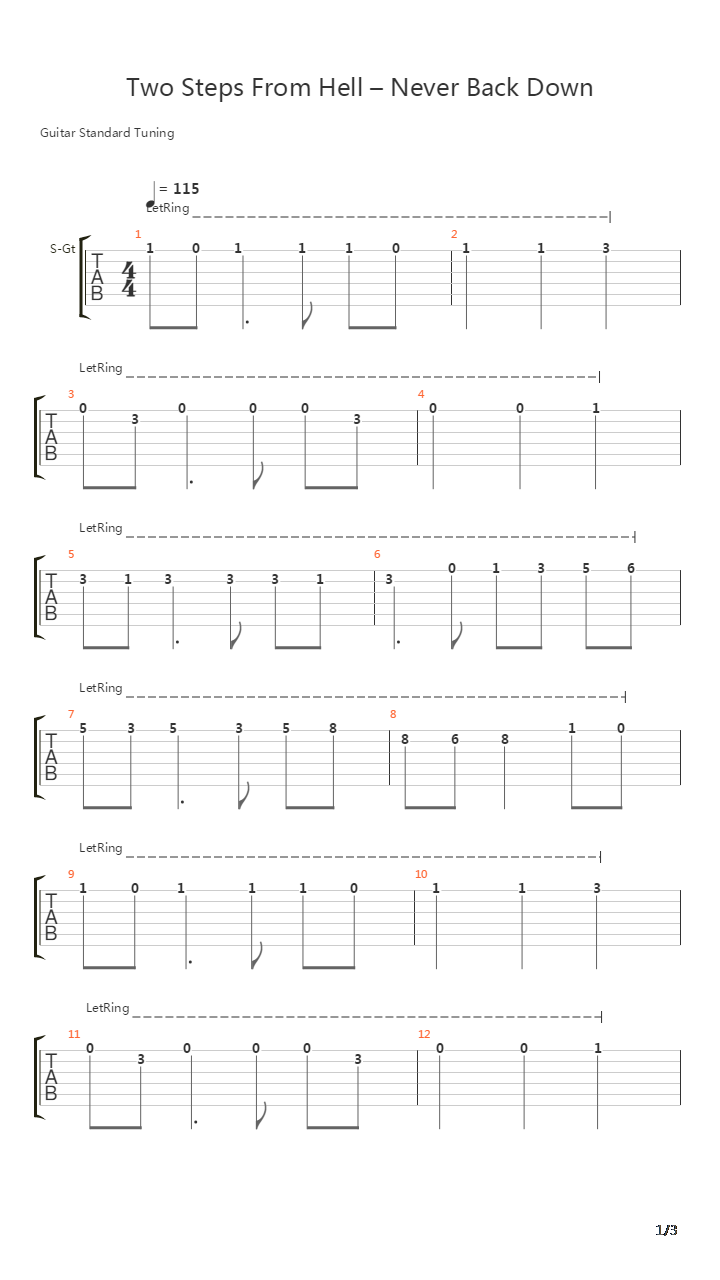 Never Back Down吉他谱