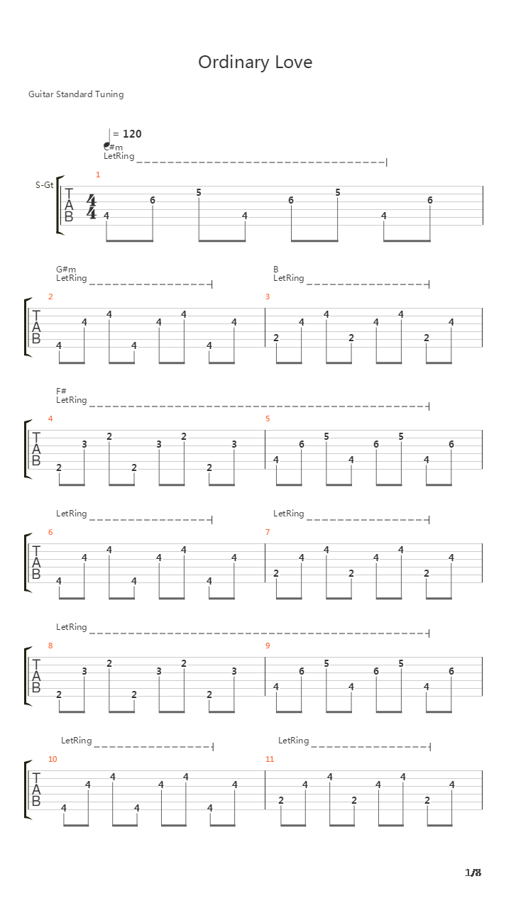 Ordinary Love吉他谱