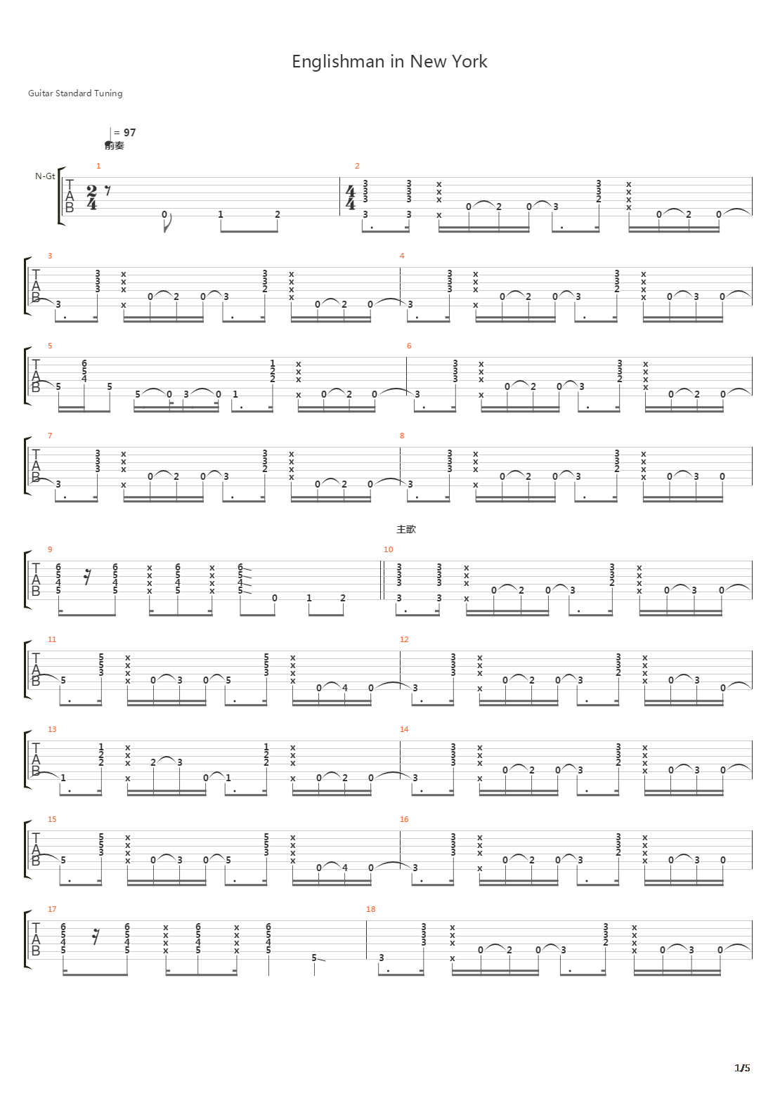 Englishman in New York吉他谱