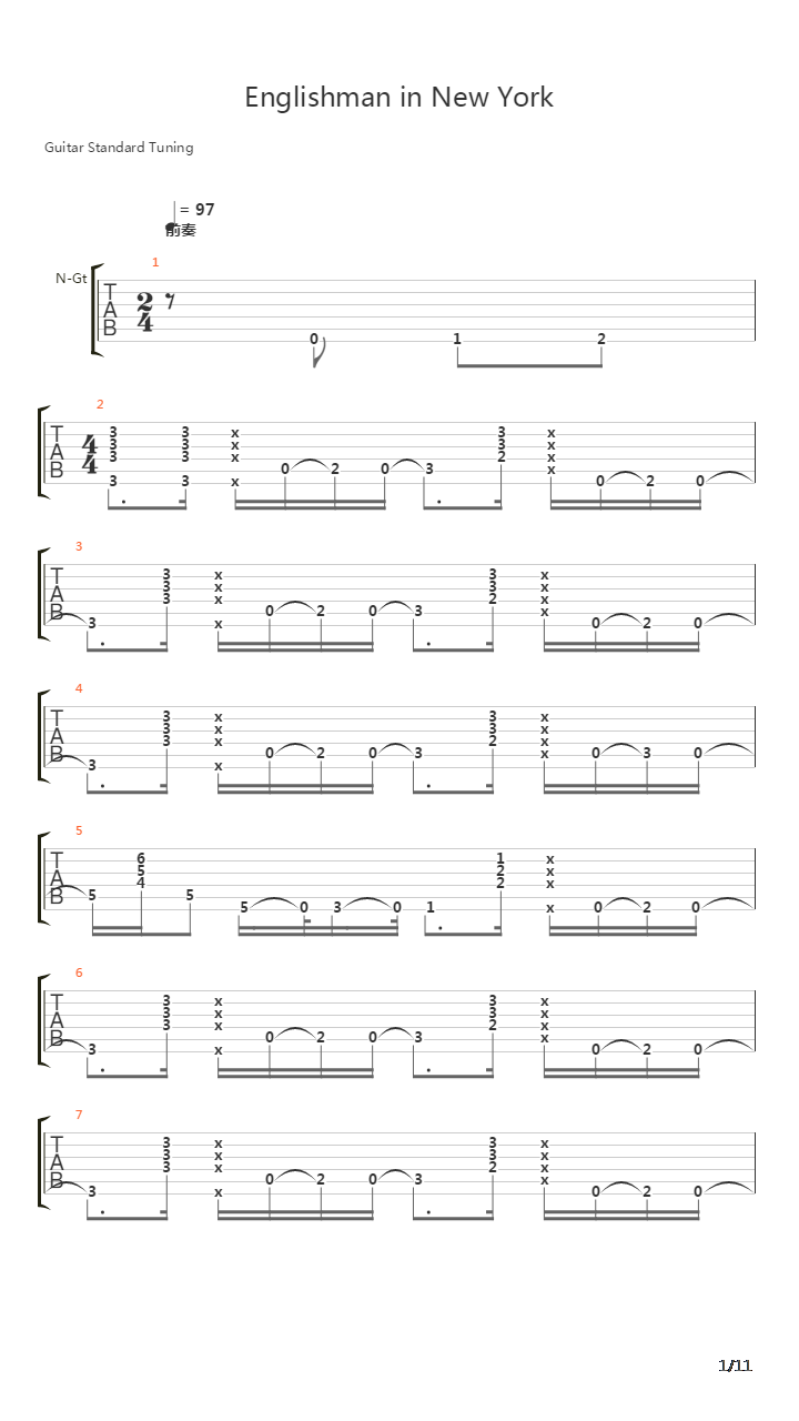Englishman in New York吉他谱