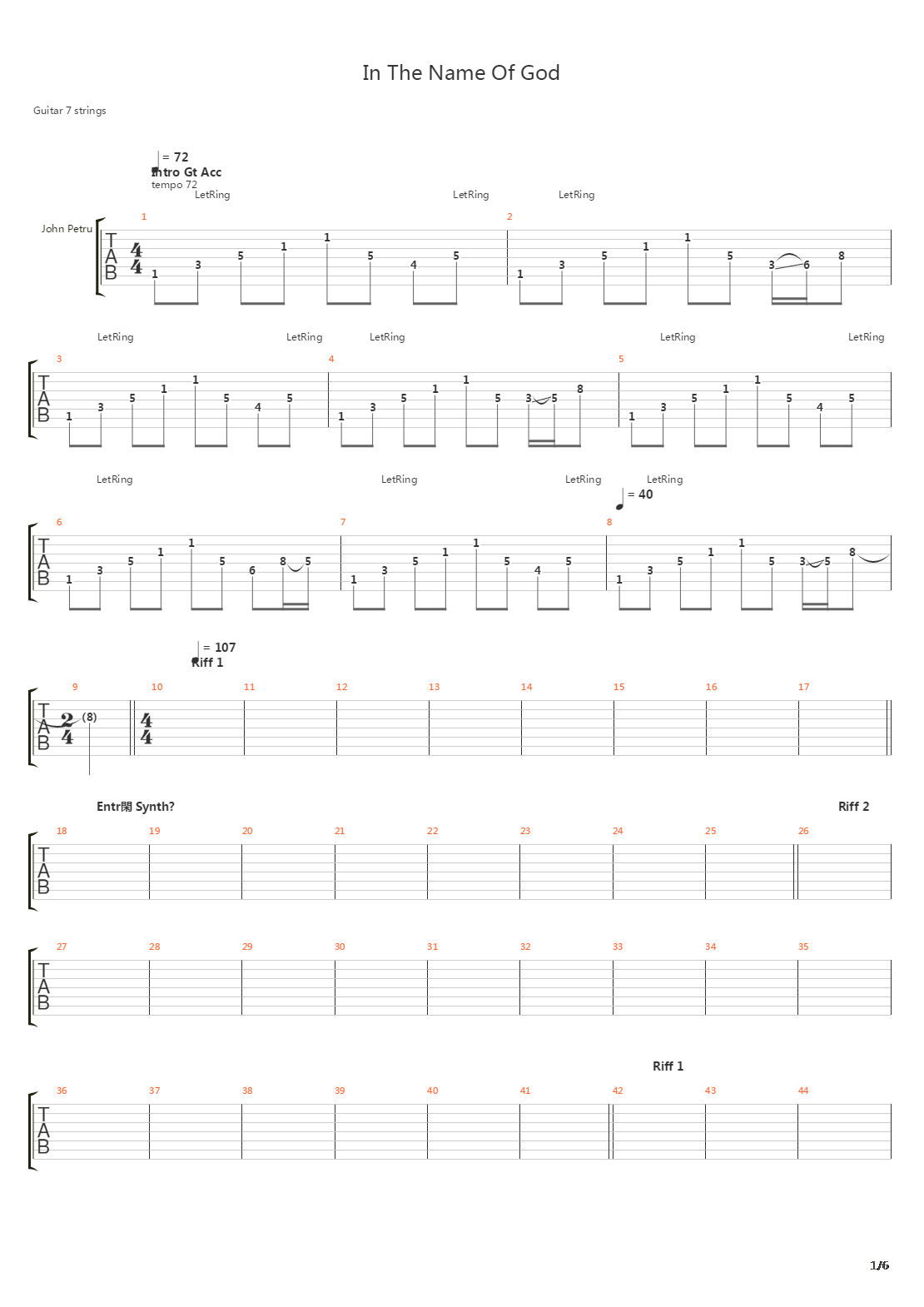 In The Name Of God (7 String)吉他谱