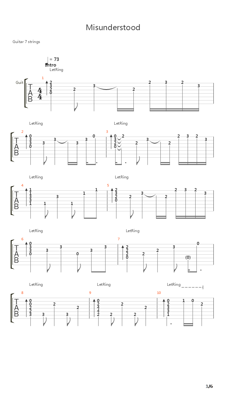 Misunderstood吉他谱