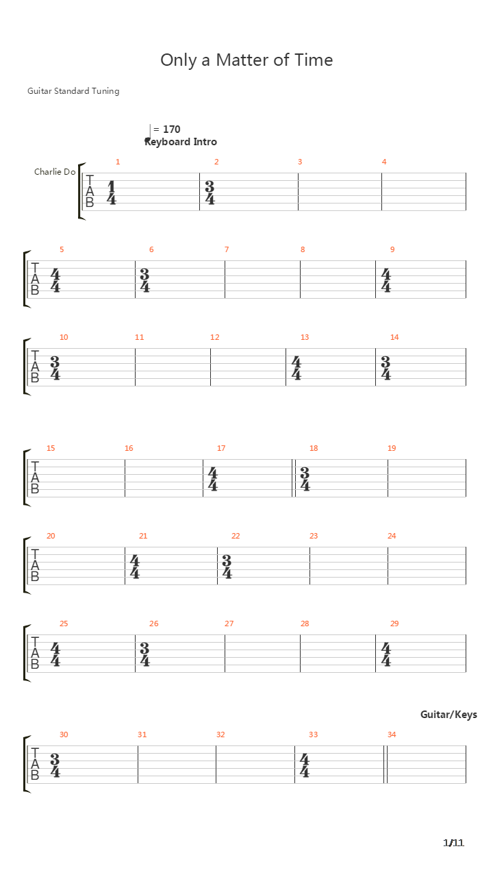 Only A Matter Of Time吉他谱