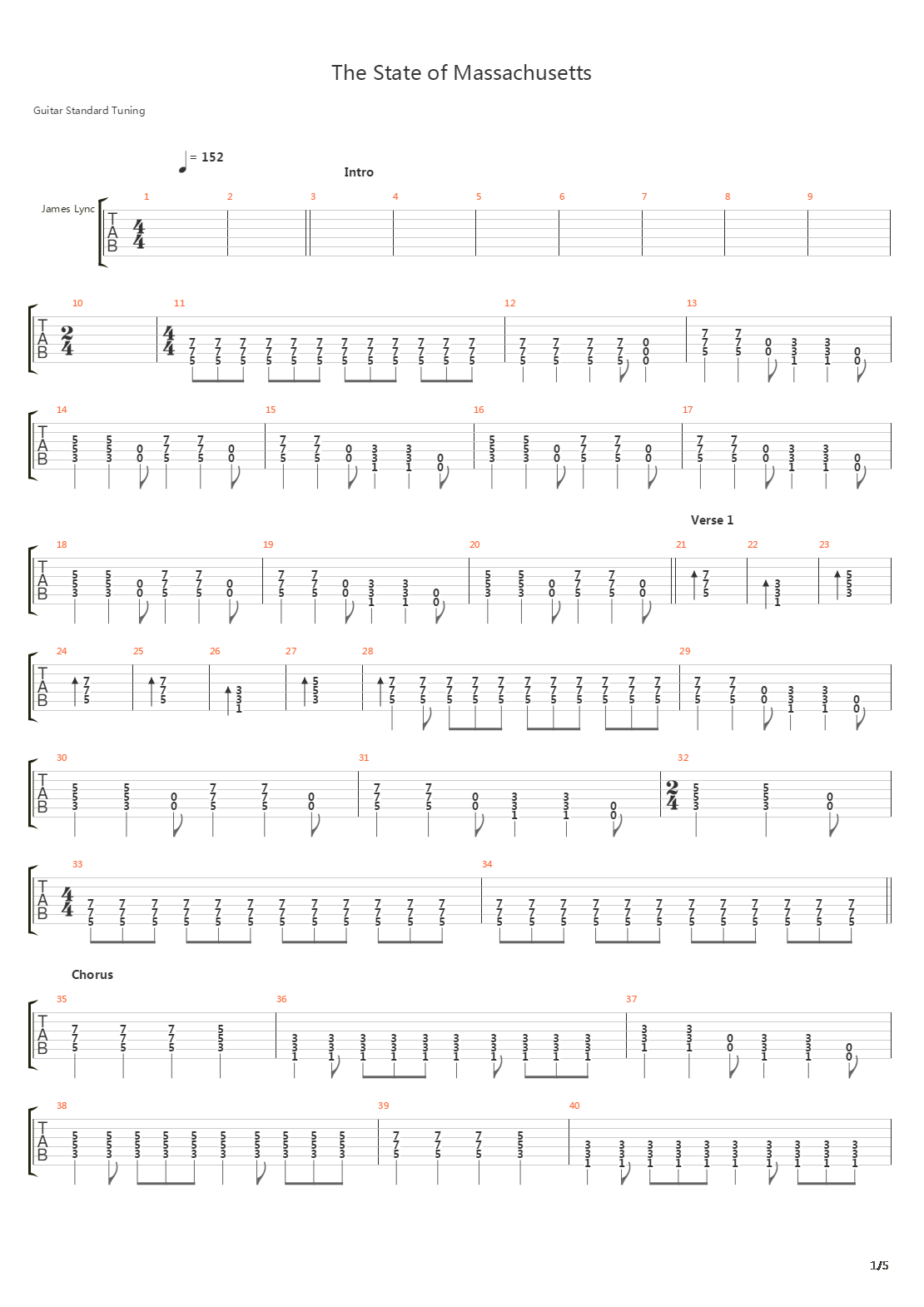 State Of Massachussetts吉他谱