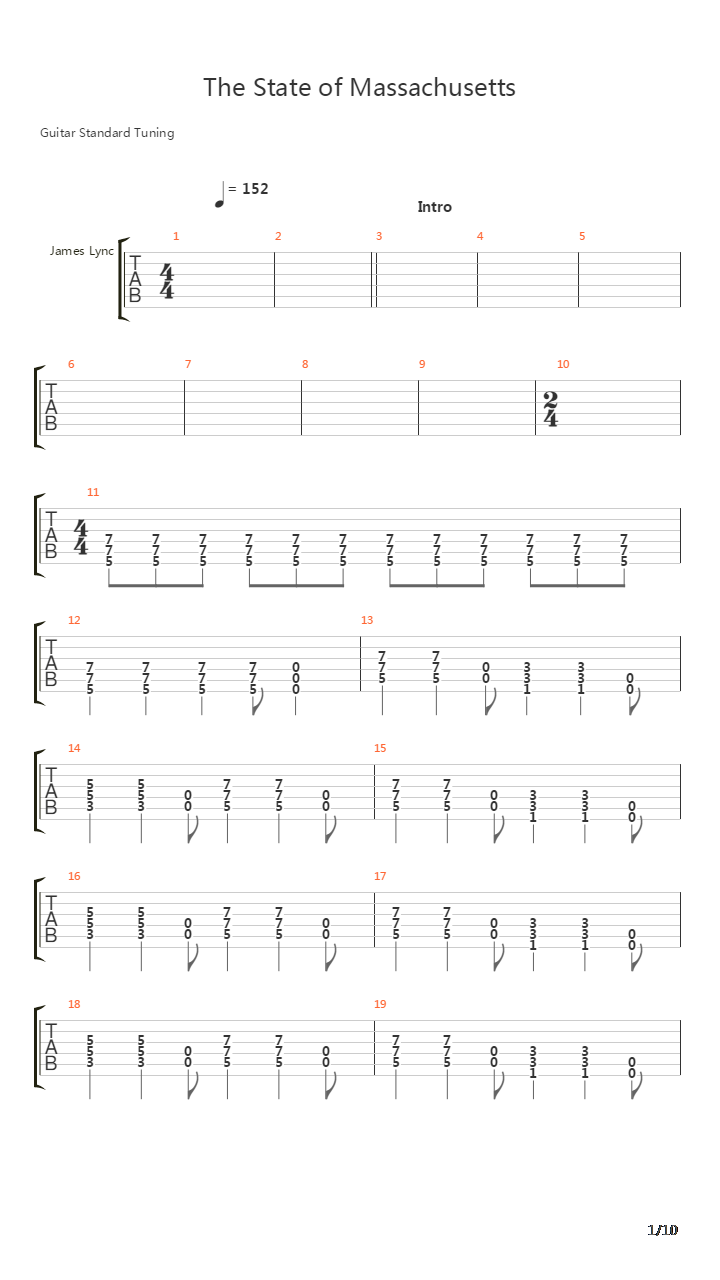 State Of Massachussetts吉他谱