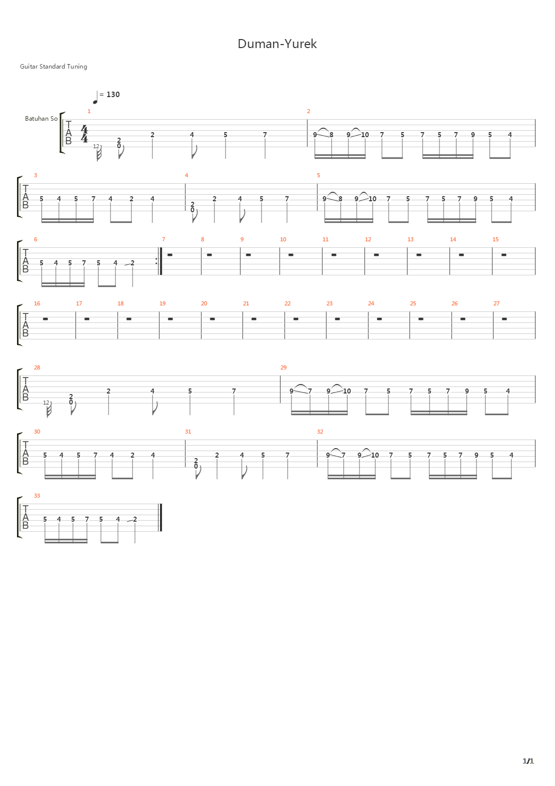 Duman Yürek吉他谱