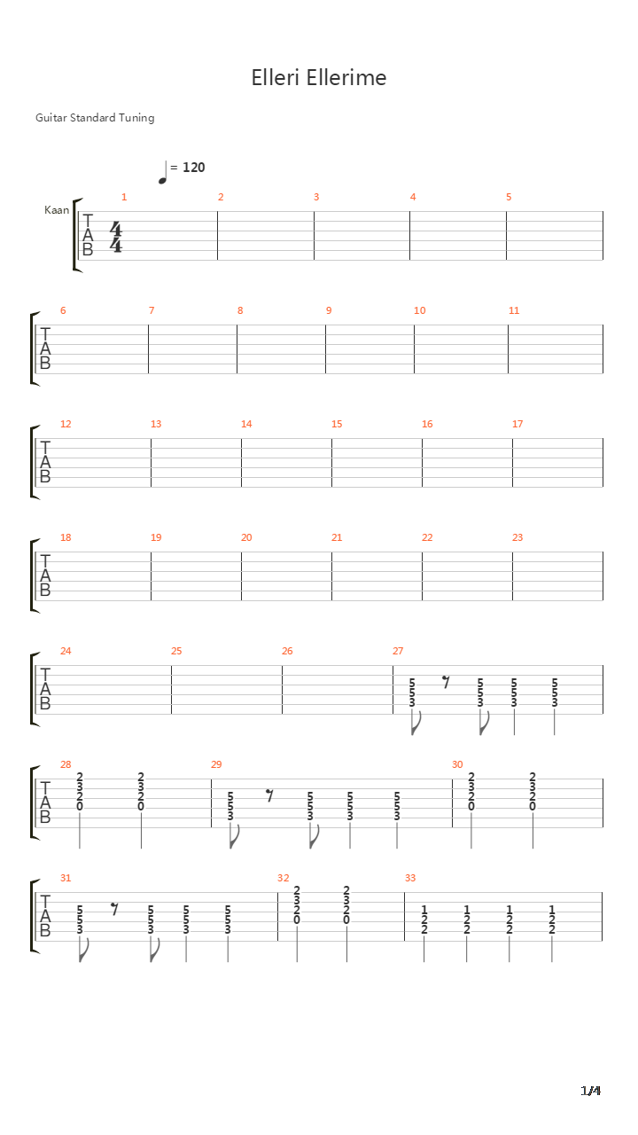 Elleri Ellerime吉他谱