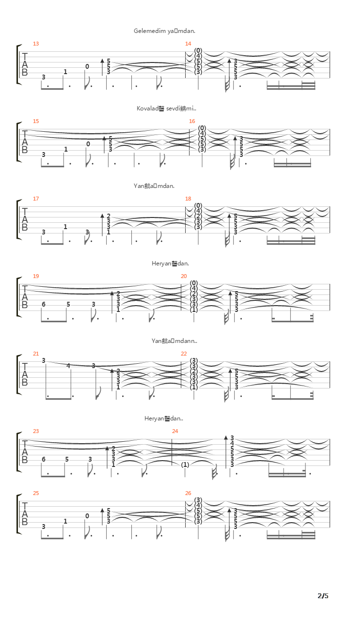 Yanibasimdan吉他谱