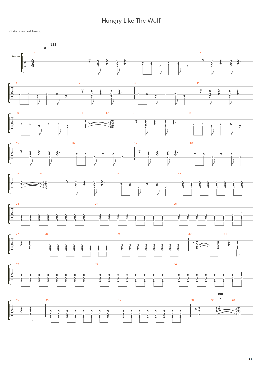 Hungry Like The Wolf吉他谱