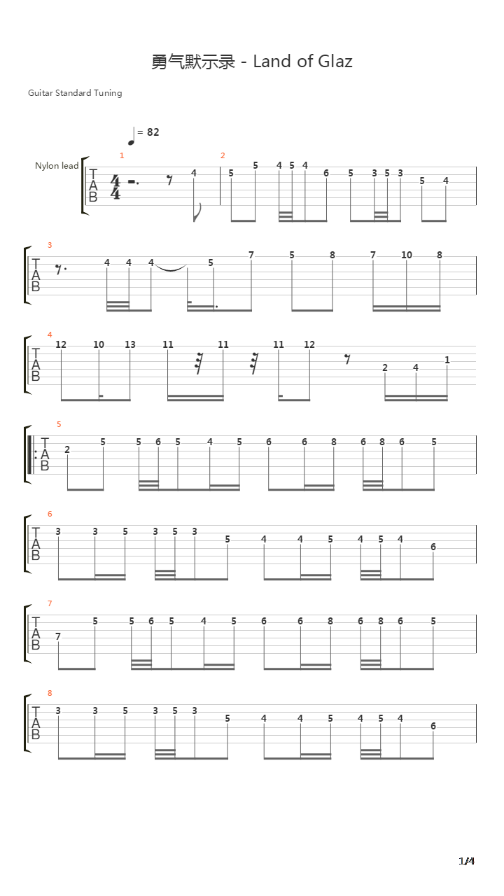 勇气默示录 - Land of Glaz吉他谱