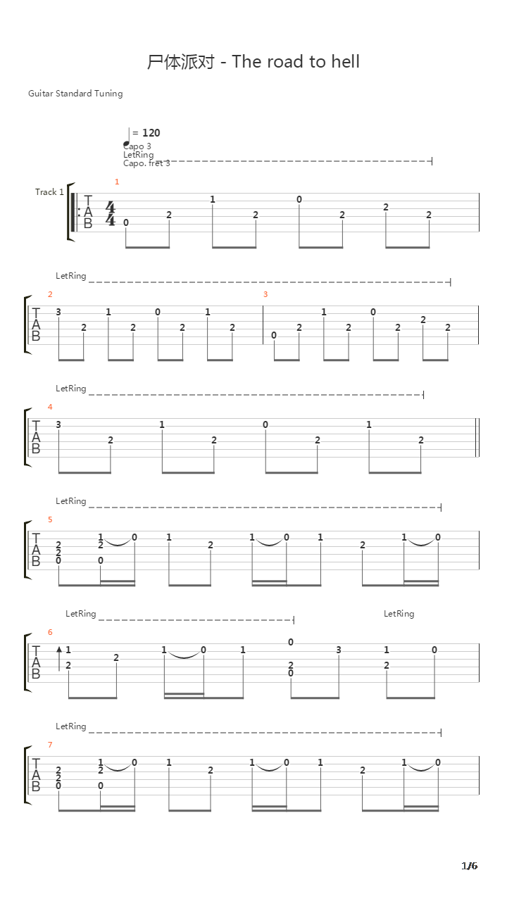 尸体派对 - The road to hell吉他谱