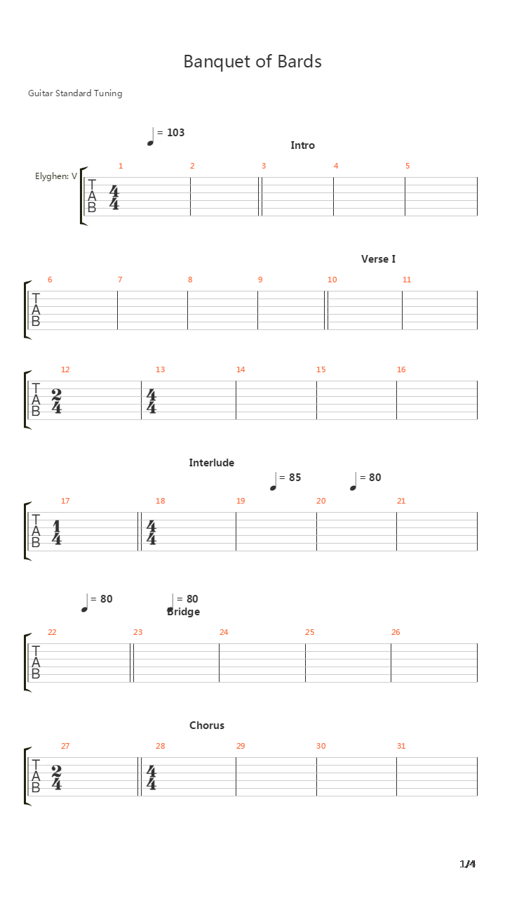 Banquet Of Bards吉他谱