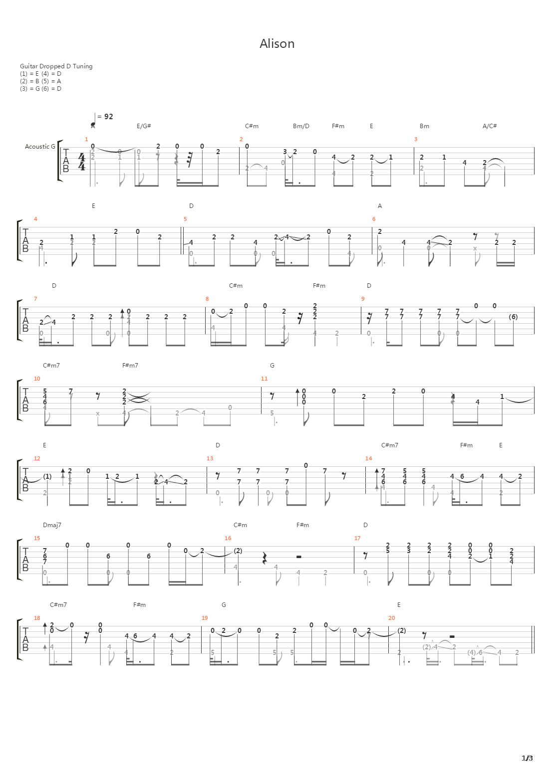 Alison (Fingerstyle)吉他谱