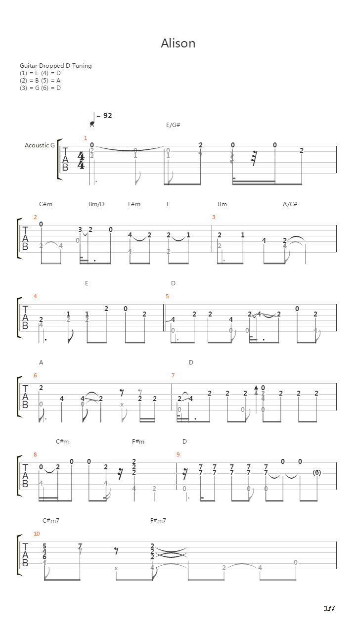 Alison (Fingerstyle)吉他谱