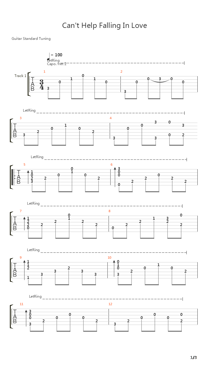 Can't Help Falling In Love (Fingerstyle Tab)吉他谱