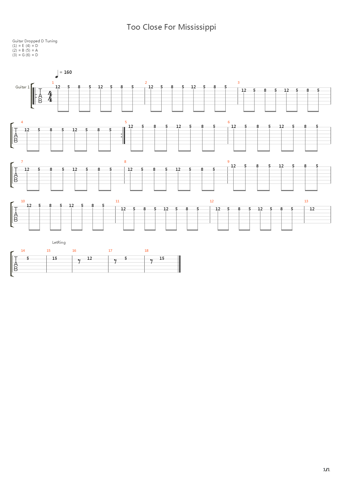 Too Close For Mississippi吉他谱