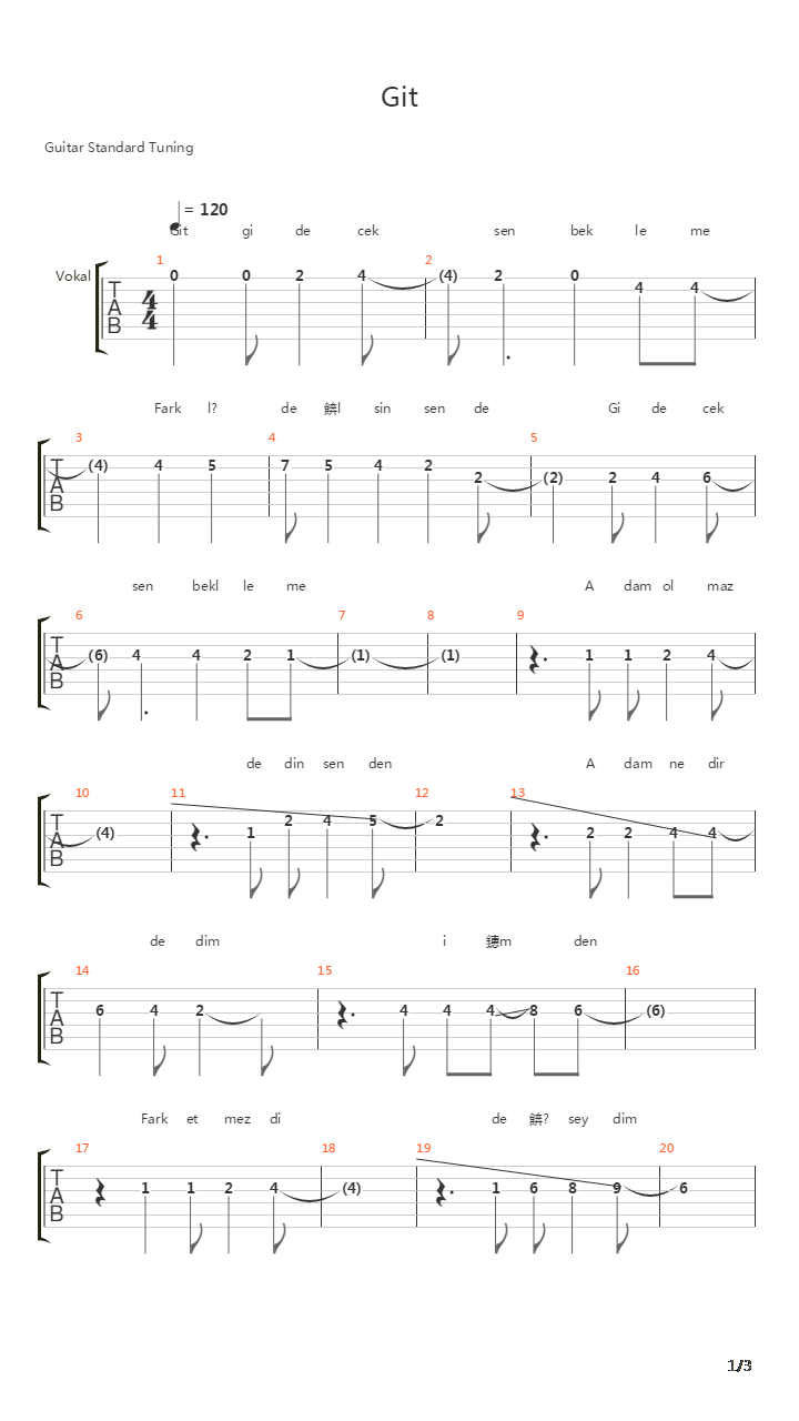 Git吉他谱