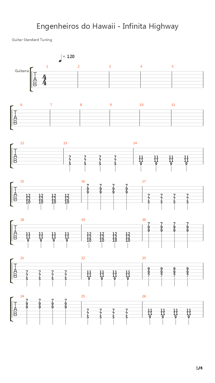 Infinita Highway吉他谱