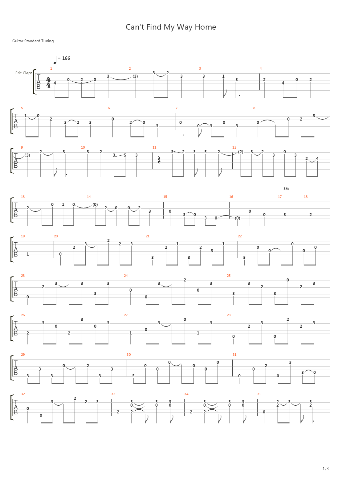 Can't Find My Way Home吉他谱