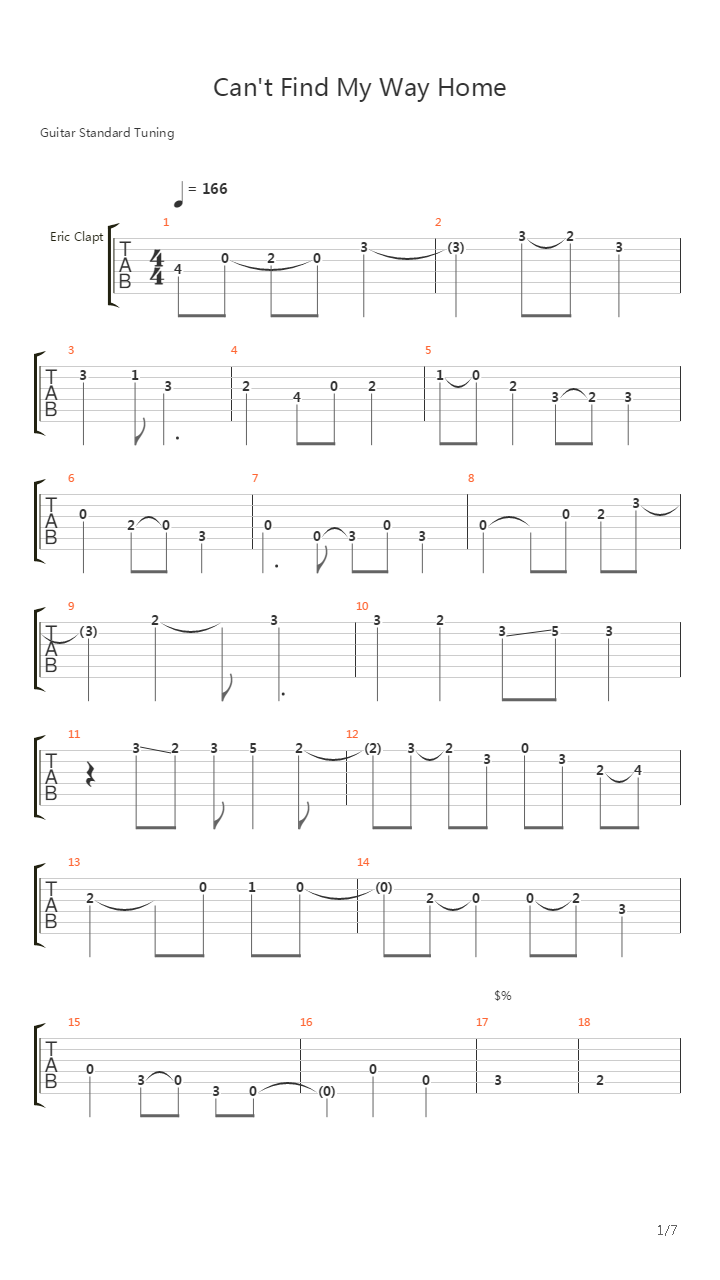 Can't Find My Way Home吉他谱