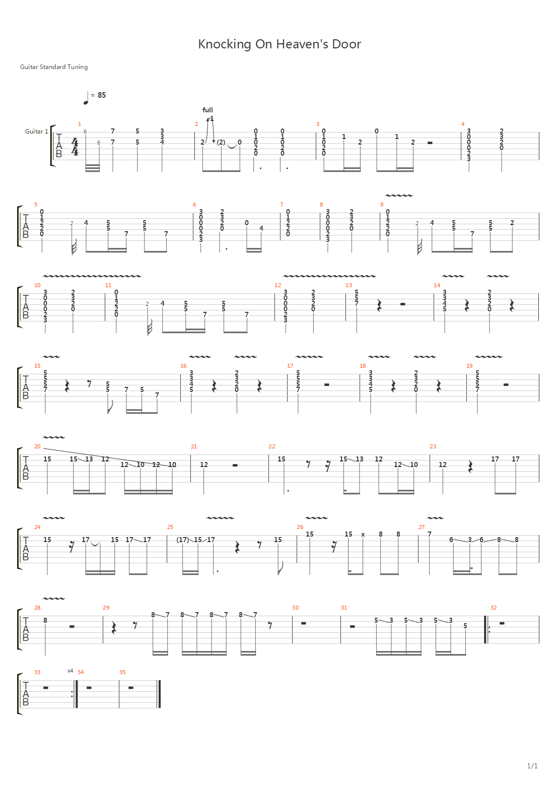 Knocking On Heavens Door吉他谱