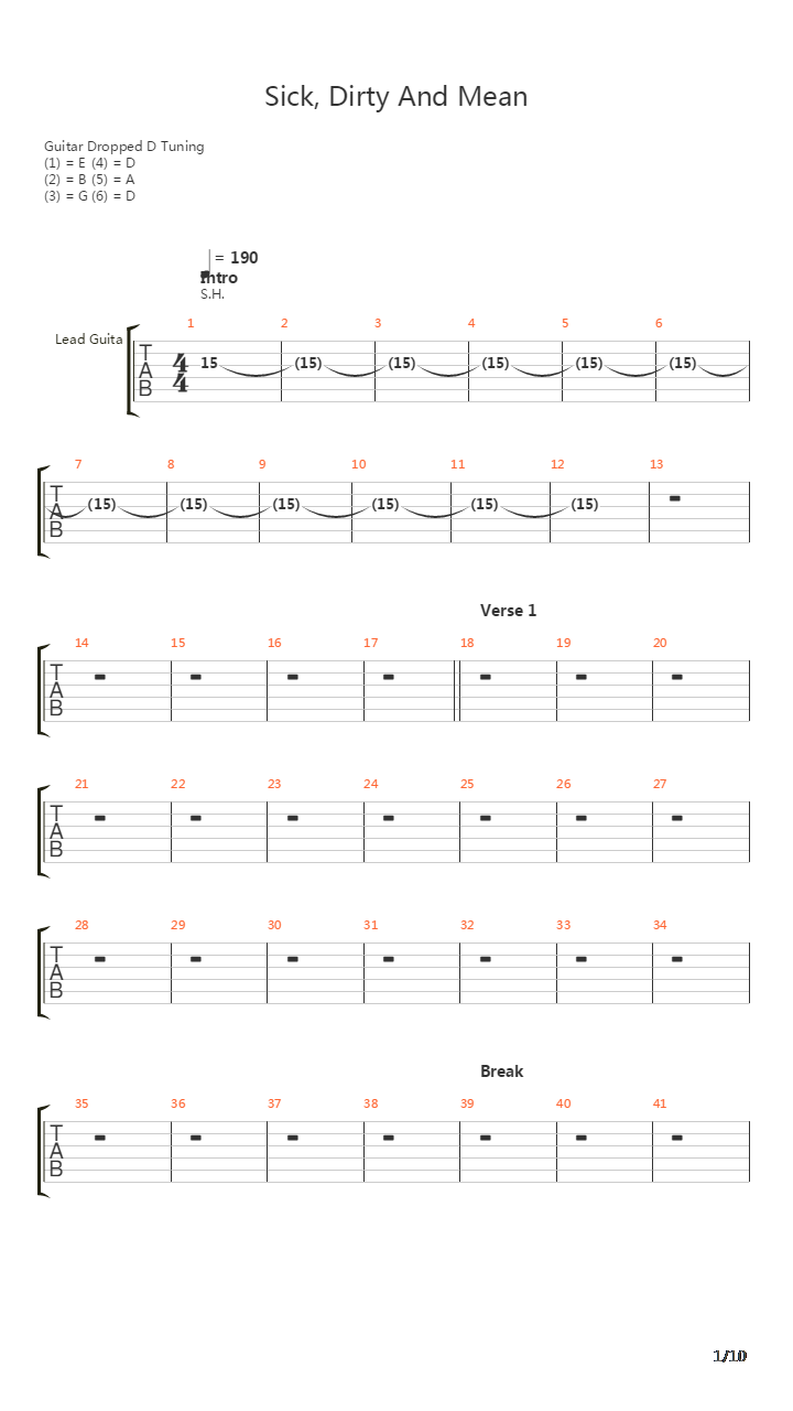 Sick, Dirty And Mean吉他谱
