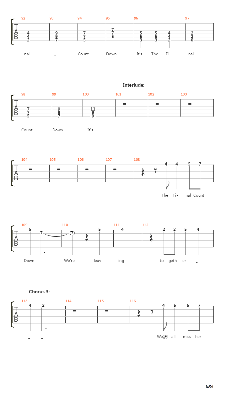 The Final Countdown V2吉他谱