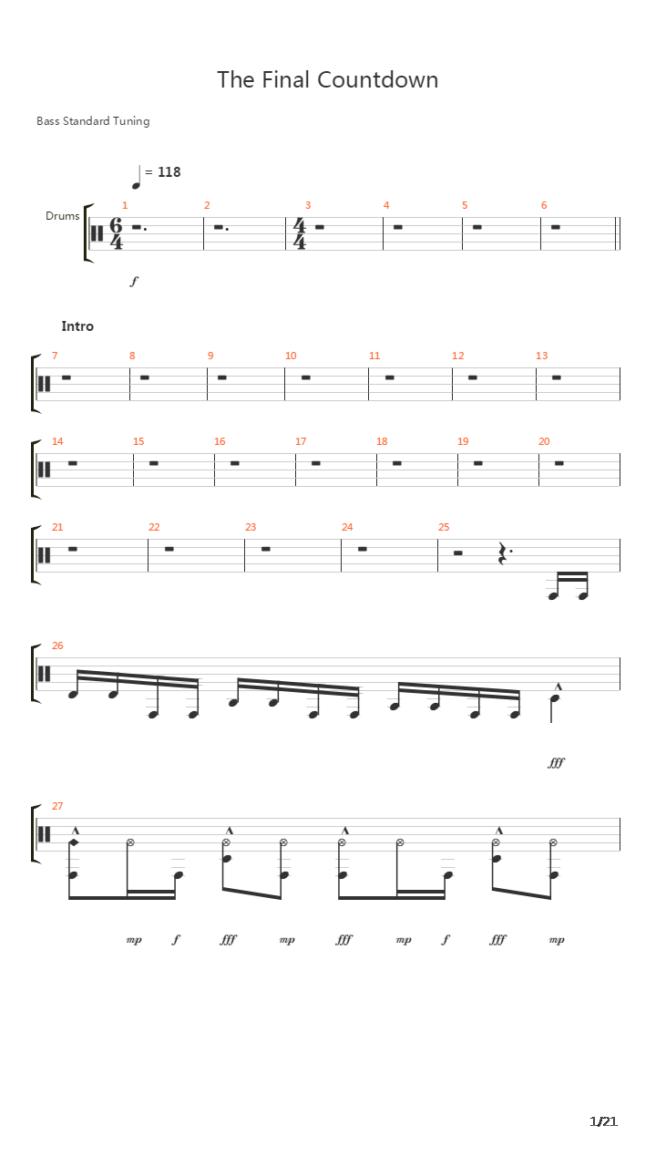 The Final Countdown吉他谱