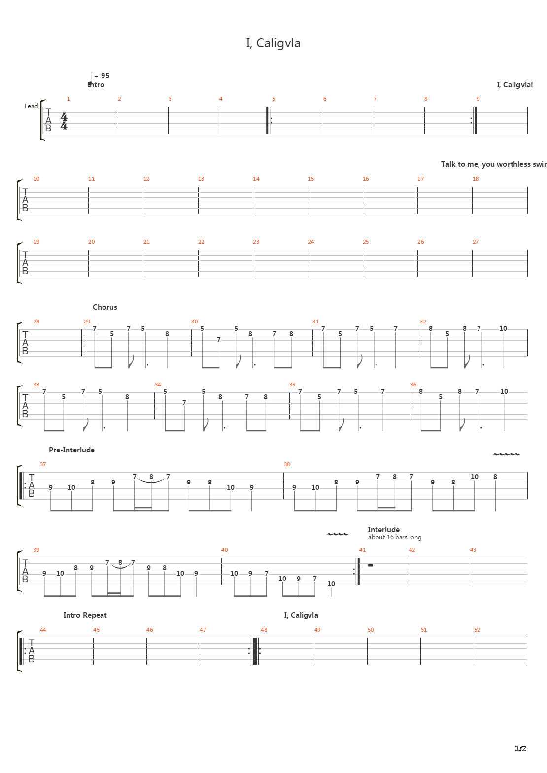 I, Caligvla吉他谱