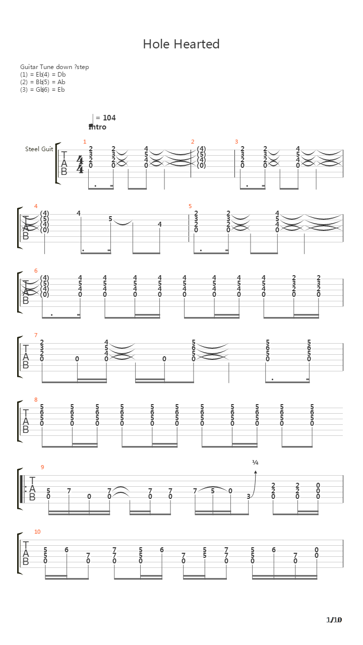 Hole Hearted吉他谱