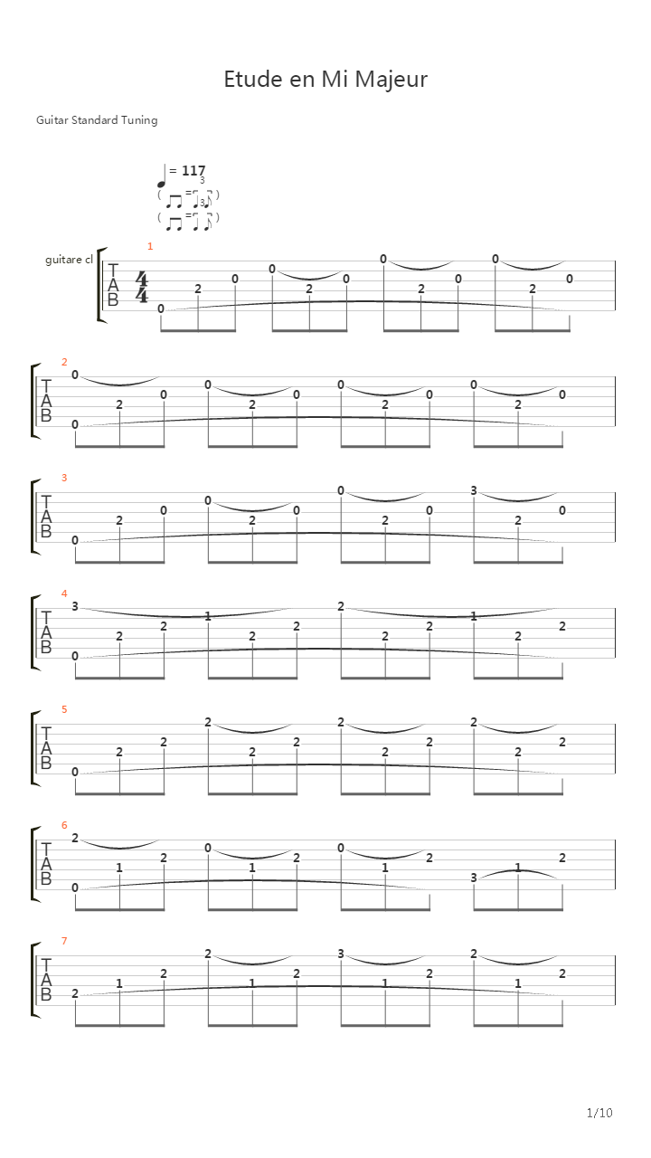 Etude En Mi Majeur吉他谱